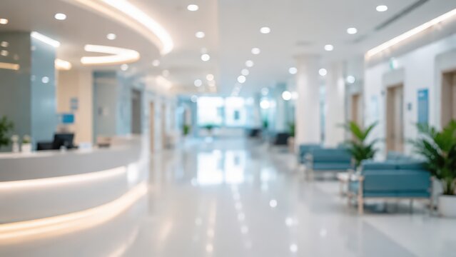 Blurred clinic reception area hospital lobby waiting room medical center interior healthcare facility modern bright professional office background