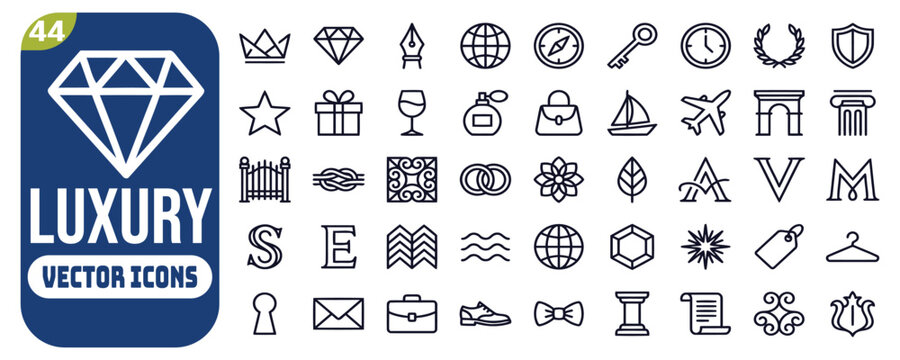 Luxury icon set. Editable line icons. Vector illustration.