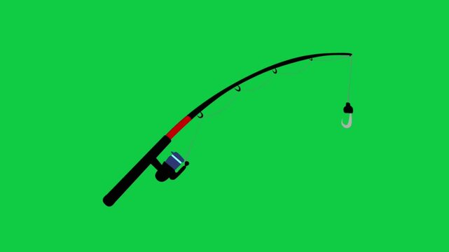 2D Animated Fishing Rod with Hook and Reel for Outdoor Recreation