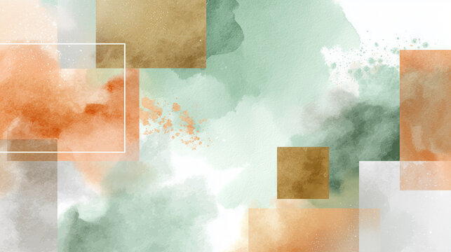 Abstract watercolor concept of geometric shapes and soft pastel splashes representing technology and art harmony