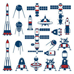 Flat vector icons of space rockets and satellites © gemink