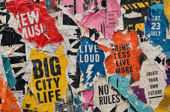 Old Colorful Posters Grunge Collage Background