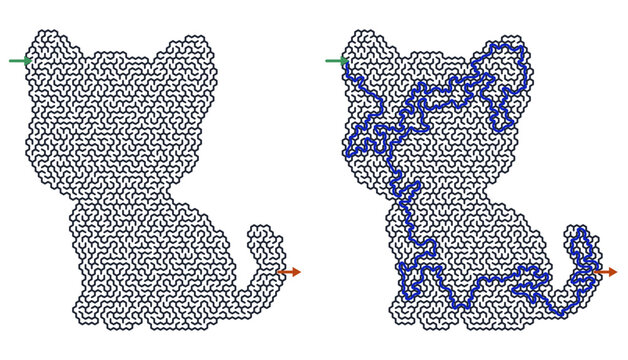 Cute sitting kitten shaped maze puzzle