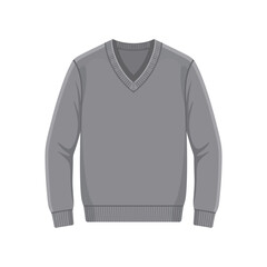 Gray V Neck Sweater Front View. © Fauzi