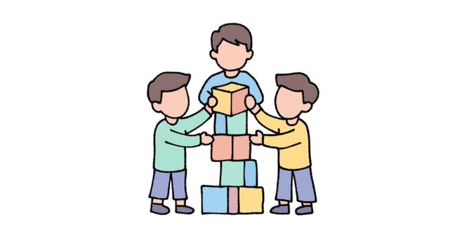 Children Building Tower Together Teamwork Concept Illustration