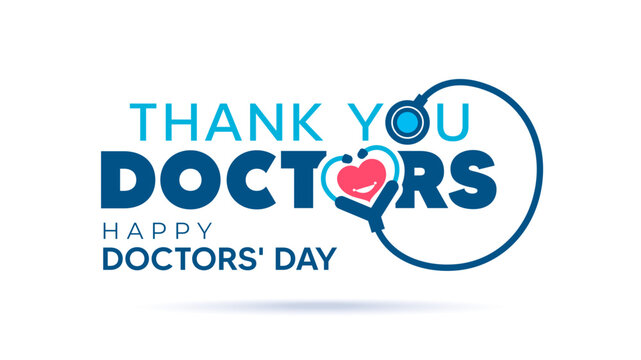 Thank you, Doctors: text with a medical stethoscope promotional logo design for National Doctors Day.