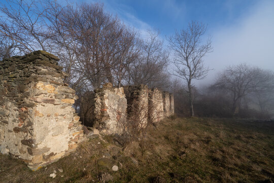 Ruin of an old house in Lindenfeld, Romania