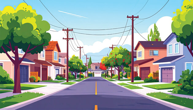 Suburban Neighborhood Street with Houses.