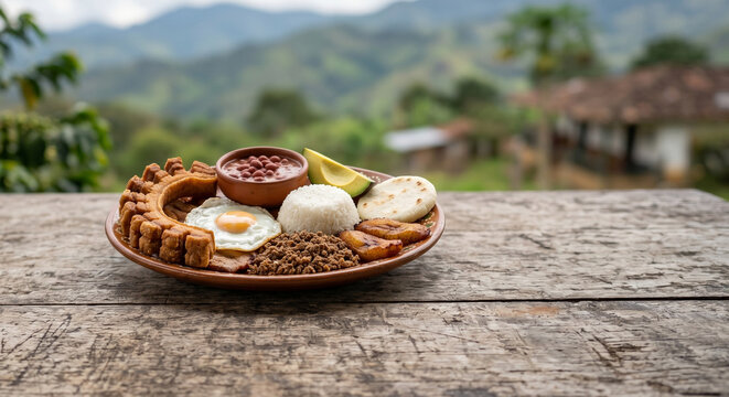Environmental Bokeh: Bandeja Paisa on Farm Table