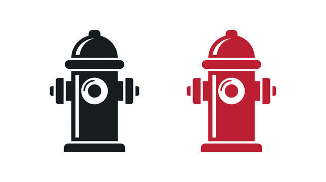 Minimalist vector illustration of two fire hydrant icons in bold black and vibrant red colors