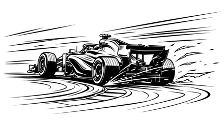 Naklejka premium Formula 1 Race Car Speeding on Track Line Art Illustration