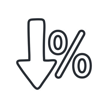 A black line icon showing a downward arrow and percent sign