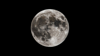 Fototapeta premium Full moon against a black background, lunar surface details craters gray