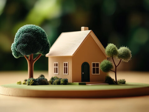 Real estate agency concept. Miniature house models, on desk