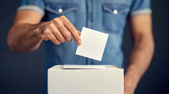 man putting voting paper into ballot box