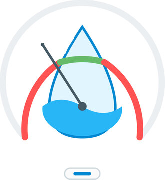 Minimalist flat illustration of a moisture content gauge showing a water droplet and measurement needle.