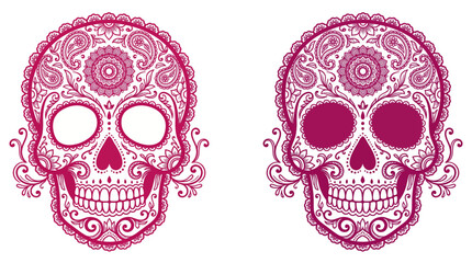 Fototapeta premium Ornamental Sugar Skull Pattern Silhouette Vector Design Boho Mandala Paisley Day Of Dead Mexican Wall Art Tattoo Clipart EPS