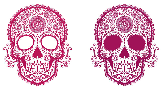 Ornamental Sugar Skull Pattern Silhouette Vector Design Boho Mandala Paisley Day Of Dead Mexican Wall Art Tattoo Clipart EPS