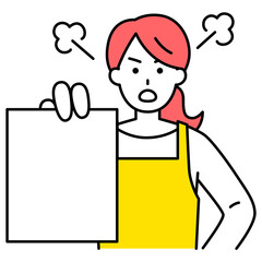 Fototapeta premium 書類を見せて怒るエプロン姿の女性