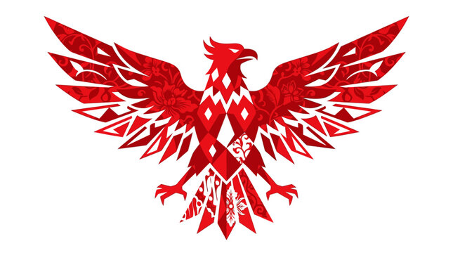 Red geometric eagle illustration with outstretched wings