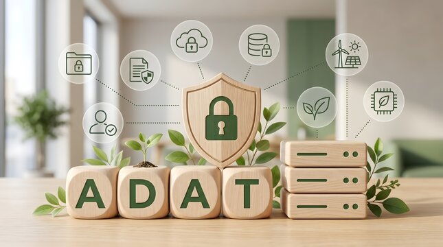 Data Security Concept with Wooden Blocks and Cyber Protection Shield