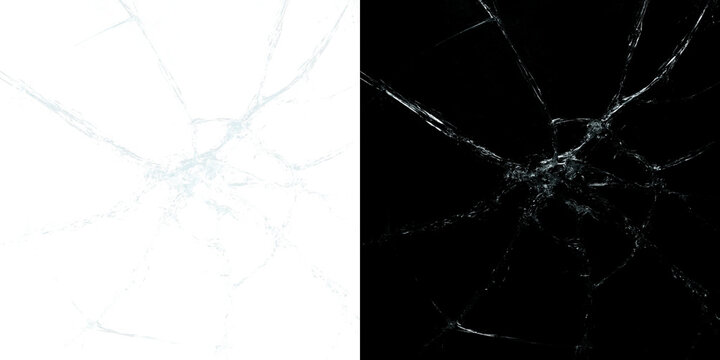 Transparent PNG overlay of realistic shattered blue silver glass texture with impact cracks and fracture pattern isolated on transparent background for design and graphic effect broken crack glasses