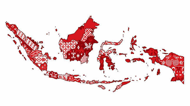 indonesia map illustration in red color shades