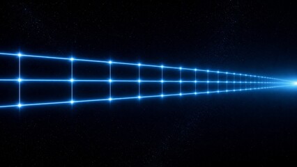 Blue glowing grid lines extending into deep space with perspective convergence and starry background © eliot