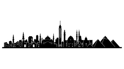 Obraz premium Cairo Skyline Silhouette with Pyramids and Nile Tower