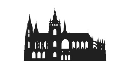 Obraz premium Black silhouette of a grand gothic cathedral with spires and arched windows