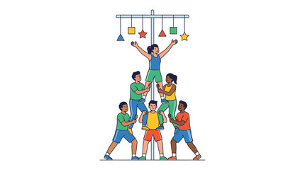 Fototapeta premium colorful illustration of diverse people stacking on top of each other