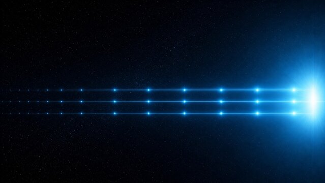 Blue light beams on starry space background with futuristic tech-inspired linear elements