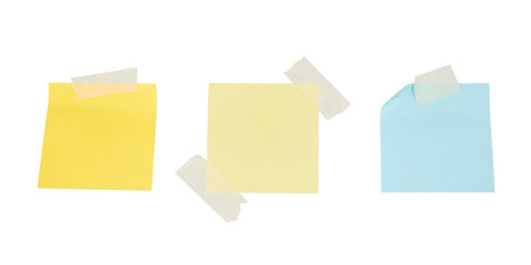Naklejka premium three blank sticky notes taped to the wall isolated on white or transparent png