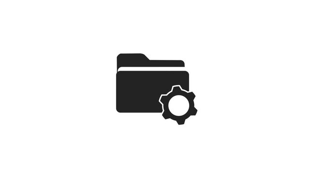 Folder Settings Icon Animation On White Background. File Management, System Configuration, And Data Organization. Clean Minimal Symbol Design 