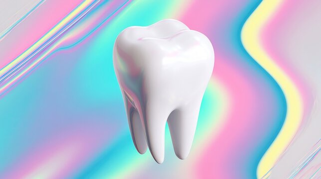 "Healthy white tooth on abstract background with bright smile and dental care concept"