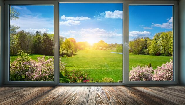 zoom background large window with spring view