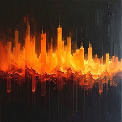 Obraz premium Vibrant orange cityscape at sunset.
