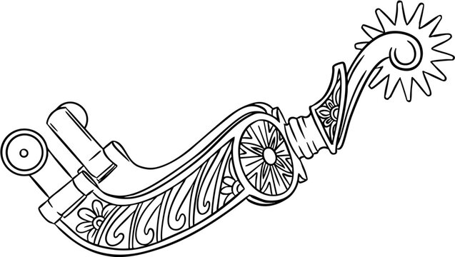 Cowboy spur vector illustration. Hand drawn line art of western horse riding equipment, isolated on transparent background