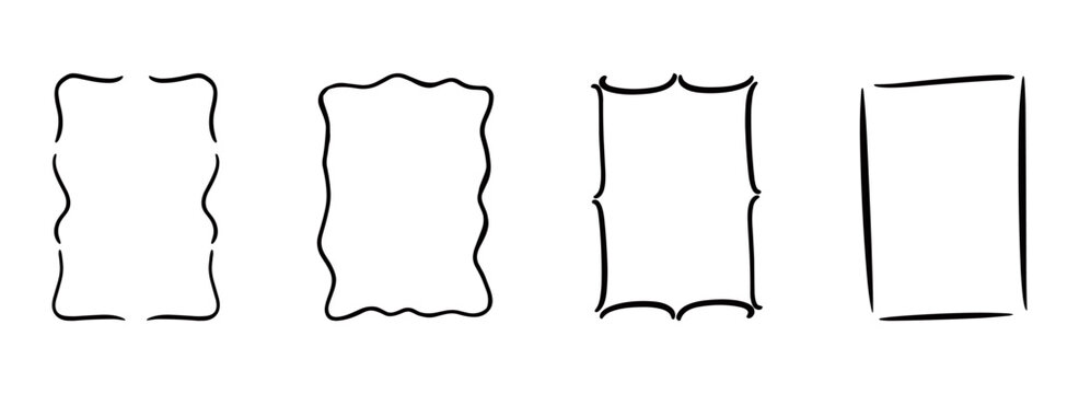 Set of simple hand drawn ink borders and rectangle frames for minimalist graphic layout presentation templates