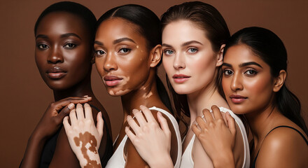 Obraz premium Portrait of five beautiful diverse women standing together perfect for multicultural beauty campaigns and feminine power concepts
