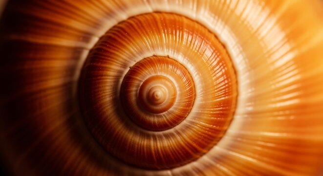Closeup of a spiral seashell with brown and orange hues isolated on white background
