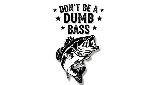 Dont be a dumb bass, funny fishing quote with a bass fish illustration
