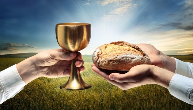 hands with chalice and bread