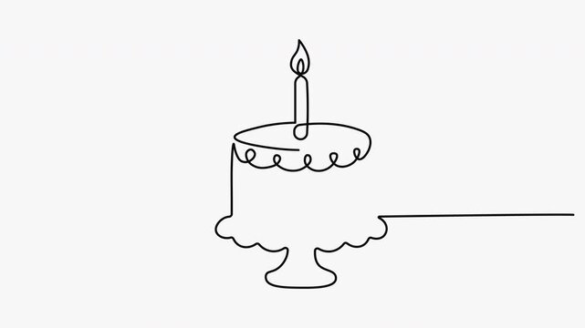 Continuous line drawing of birthday cake animation.