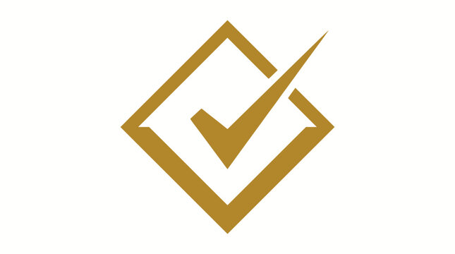 Abstract Checkmark Logo Design in Gold Color.