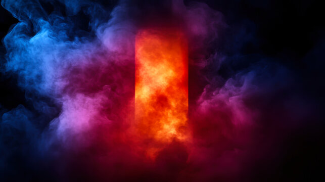 Dramatic smoke and fog in contrasting vivid red, blue, and purple colors