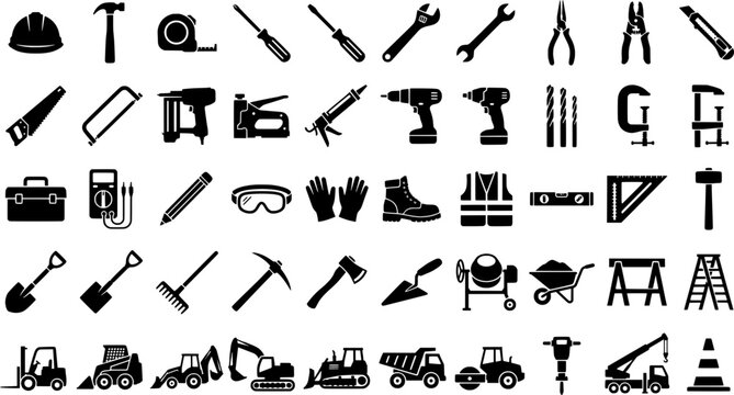 Collection of Construction Industry Tools and Equipment Icons