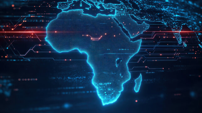 Holographic world map illustration on abstract big data background