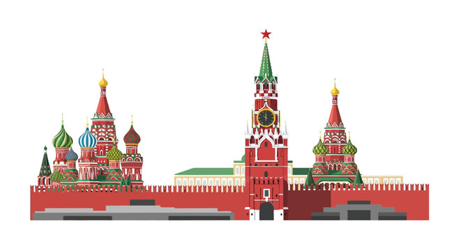 Vector illustration of Moscow Kremlin and Saint Basil's Cathedral