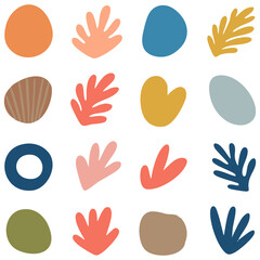 Fototapeta premium Abstract leaf and stone shapes in a colorful grid